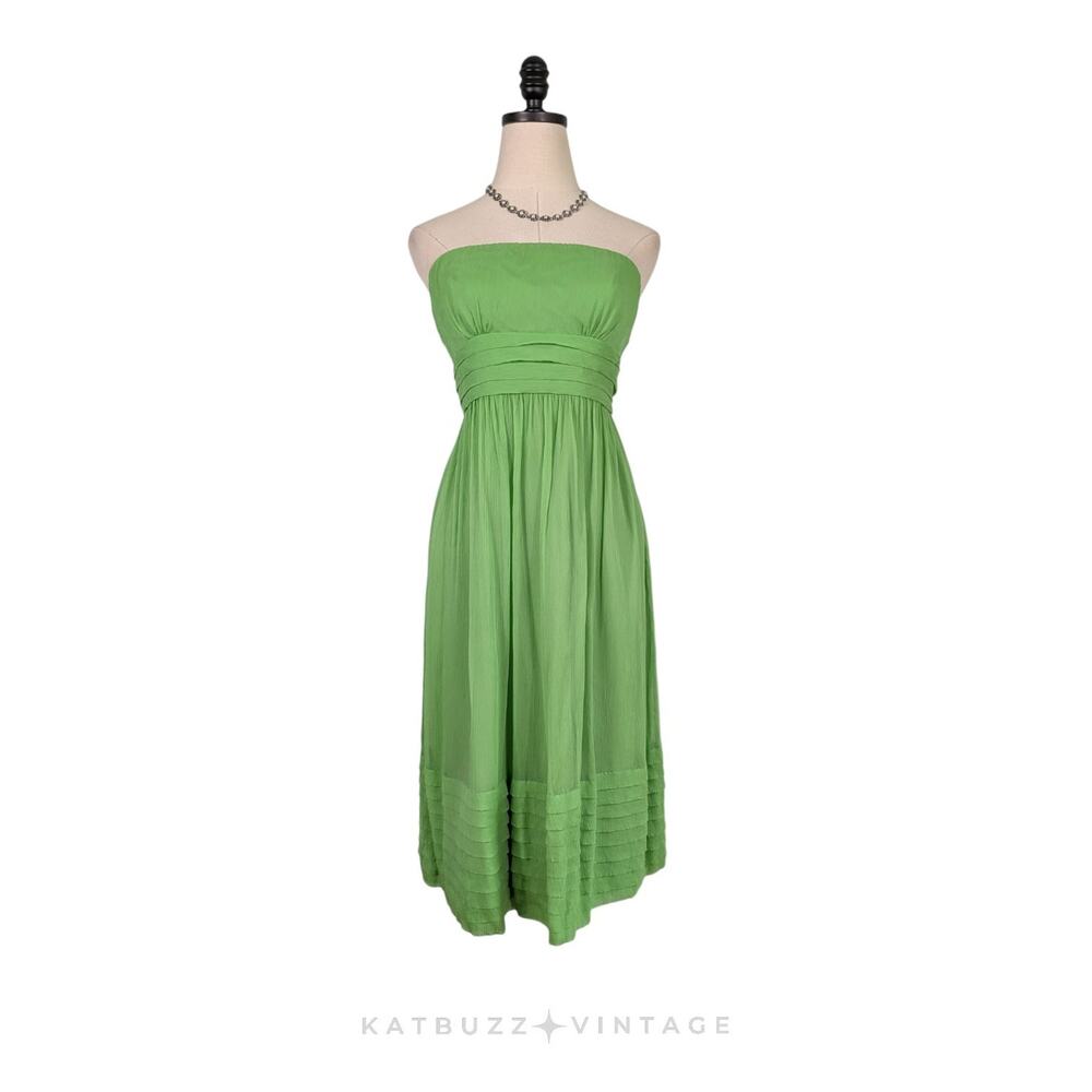 J Crew Silk Midi Dress 6 Green Y2K 2000s Fairy Strapless Preppy Tinkerbell Guest